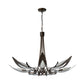Hubbardton Forge Parasol 7-Light Chandelier with hand-forged steel arms and petal-shaped white glass shades, highlighting artisan craftsmanship.