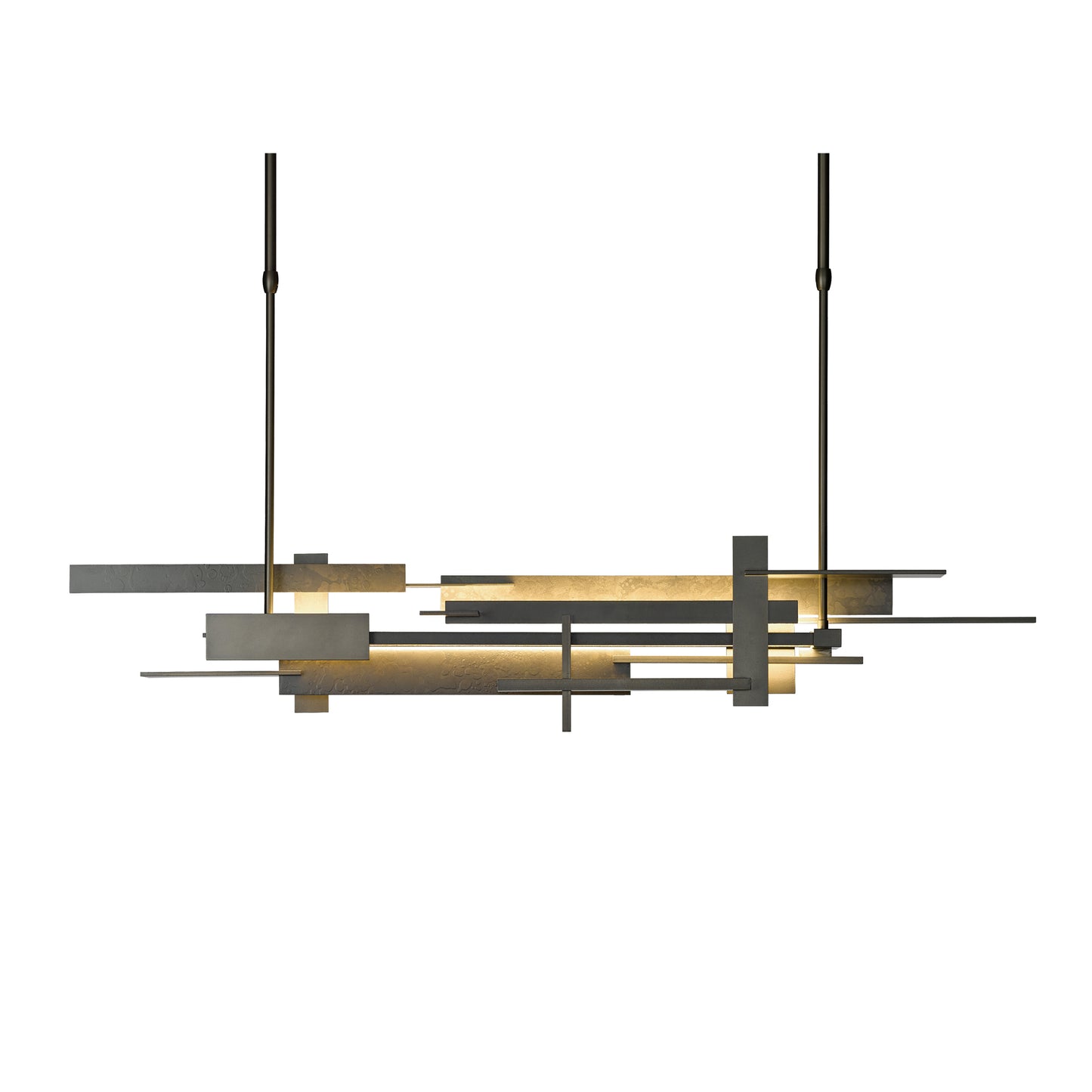 A modern Hubbardton Forge Planar LED Pendant light fixture with a black and gold finish.