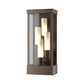 Portico Large Outdoor Sconce by Hubbardton Forge, featuring a Coastal Dark Smoke finish and four frosted glass bulbs, elegantly crafted for outdoor use.