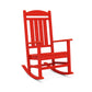 A bright red POLYWOOD© Presidential Outdoor Rocking Chair isolated on a white background, featuring a high back and flat armrests.