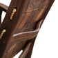 Quilted Vermont Walnut Rocking Chair, Shaker Style back, brown planks, curved armrest, golden rope sides by Vermont Folk Rocker.