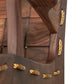 Quilted Vermont Walnut Rocking Chair by Vermont Folk Rocker with curved armrests and gold rope detailing.