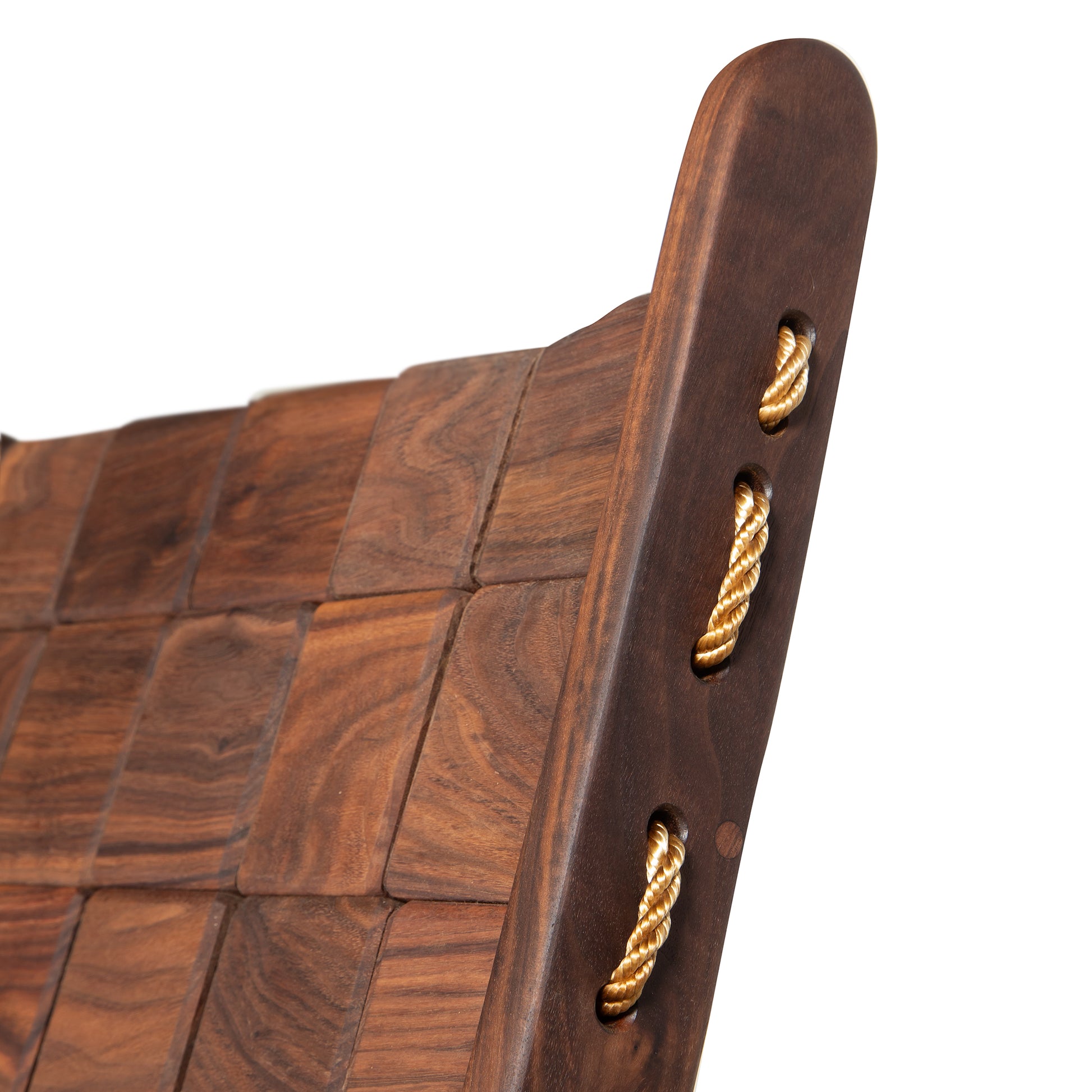 Quilted Vermont Walnut Rocking Chair showcasing its shaker style design and rich walnut texture by Vermont Folk Rocker.