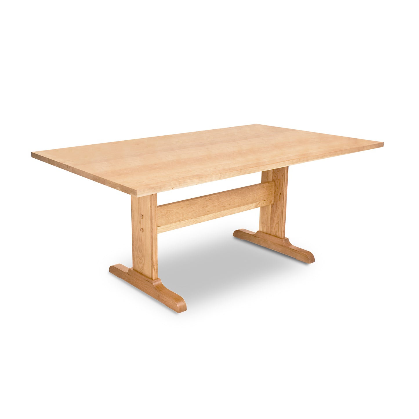 An eco-friendly Rectangular Trestle Solid Top Table with two legs on a white background, made from sustainably harvested woods by Lyndon Furniture.
