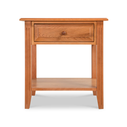 A Renfrew Shaker 1-Drawer Open Shelf Nightstand constructed from solid hardwoods with a drawer on top, made by Lyndon Furniture.
