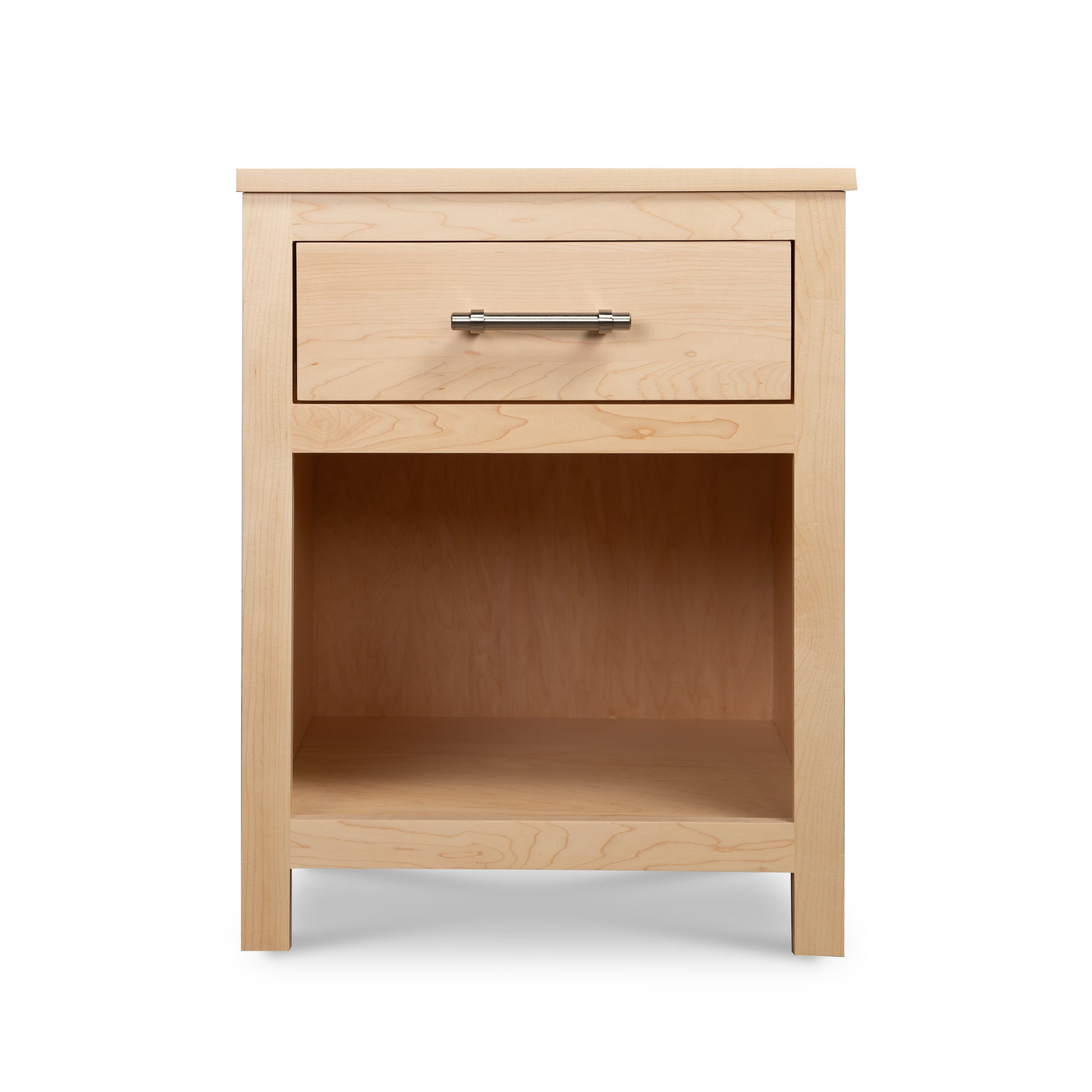 Rockingham 1-Drawer Nightstand by Vermont Woods Studios shown with Rockingham Platform Bed, highlighting quality American-made craftsmanship.