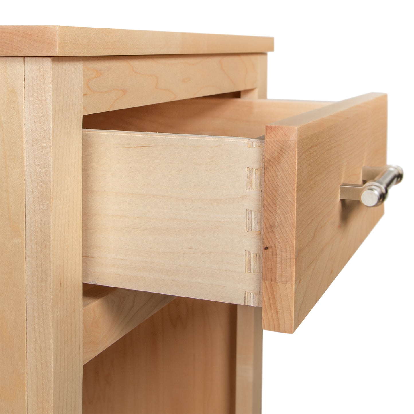 Rockingham 1-Drawer Nightstand by Vermont Woods Studios, crafted in natural maple with dovetail joints and a sleek metal handle, American made.