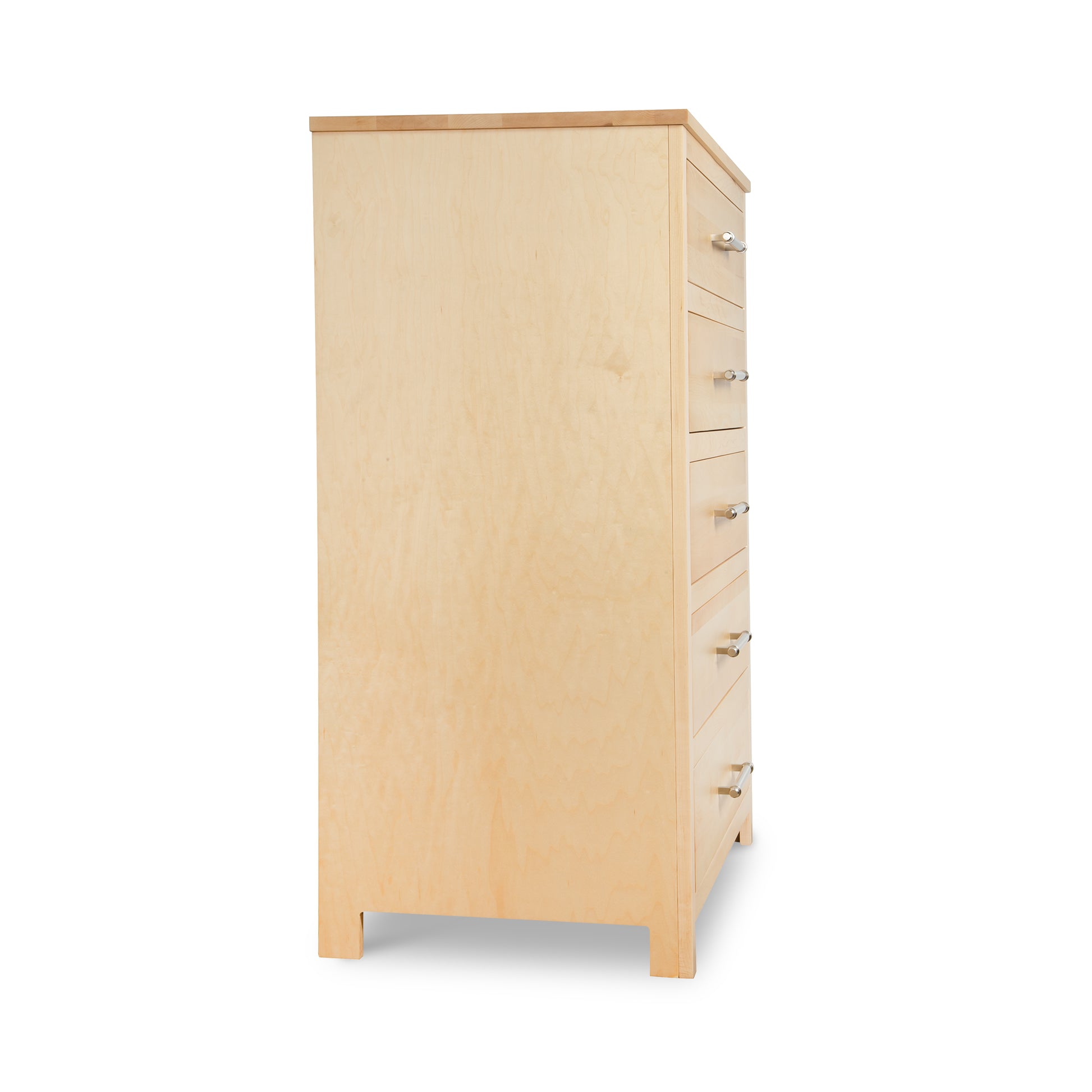 Vermont Woods Studios Rockingham 5-Drawer Chest features premium light wood and sleek metal handles, highlighting American craftsmanship.