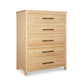 Rockingham 5-Drawer Chest by Vermont Woods Studios with modern dark metal handles and short legs, showcasing premium American made craftsmanship.