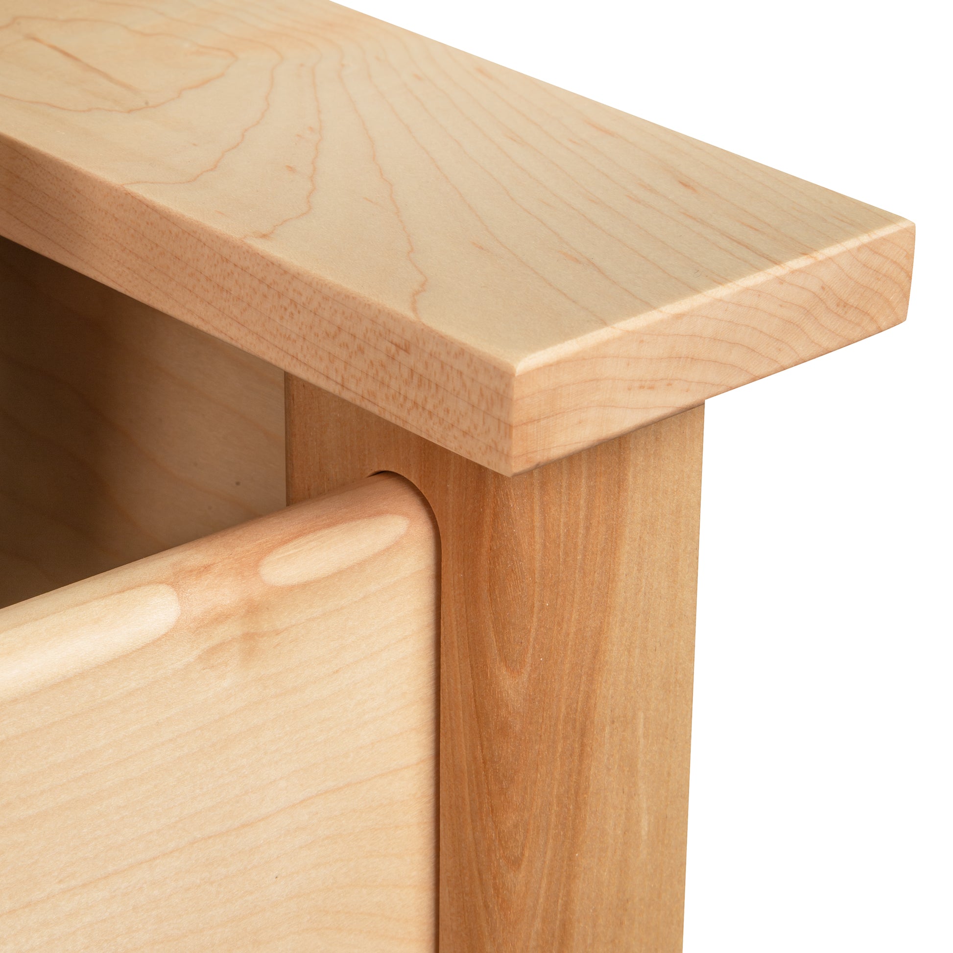 Rockingham Bed drawer by Vermont Woods Studios, featuring a detailed view of the smooth light wood finish and distinctive grain pattern.