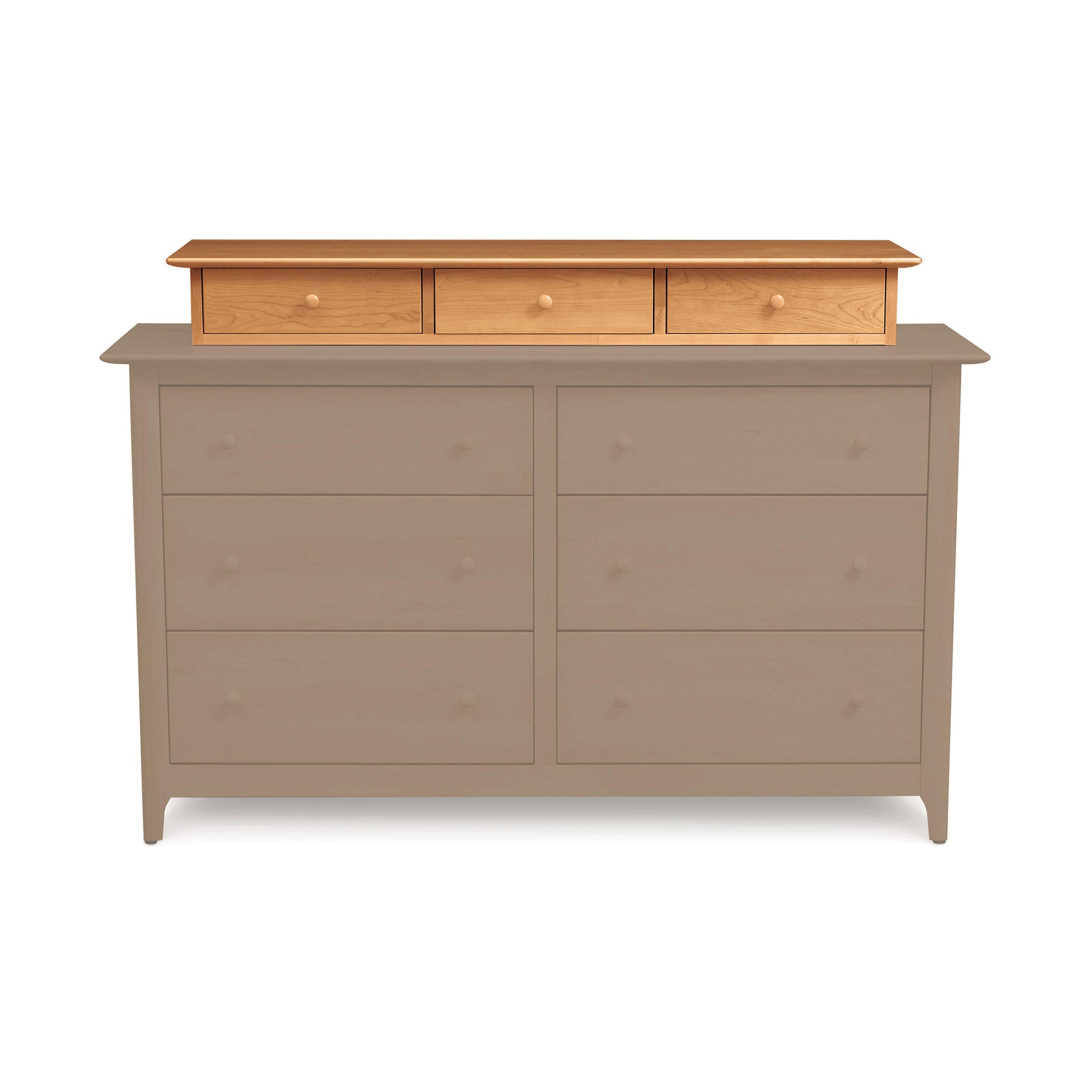 An eco-friendly cherry wood Copeland Furniture Sarah Accessory Case, featuring three smaller drawers on the top row and three larger drawers below, perfect as a jewelry storage case.
