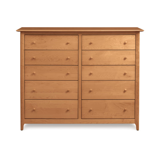 A Sarah 10-Drawer Dresser by Copeland Furniture, featuring a shaker design, showcased on a white background.