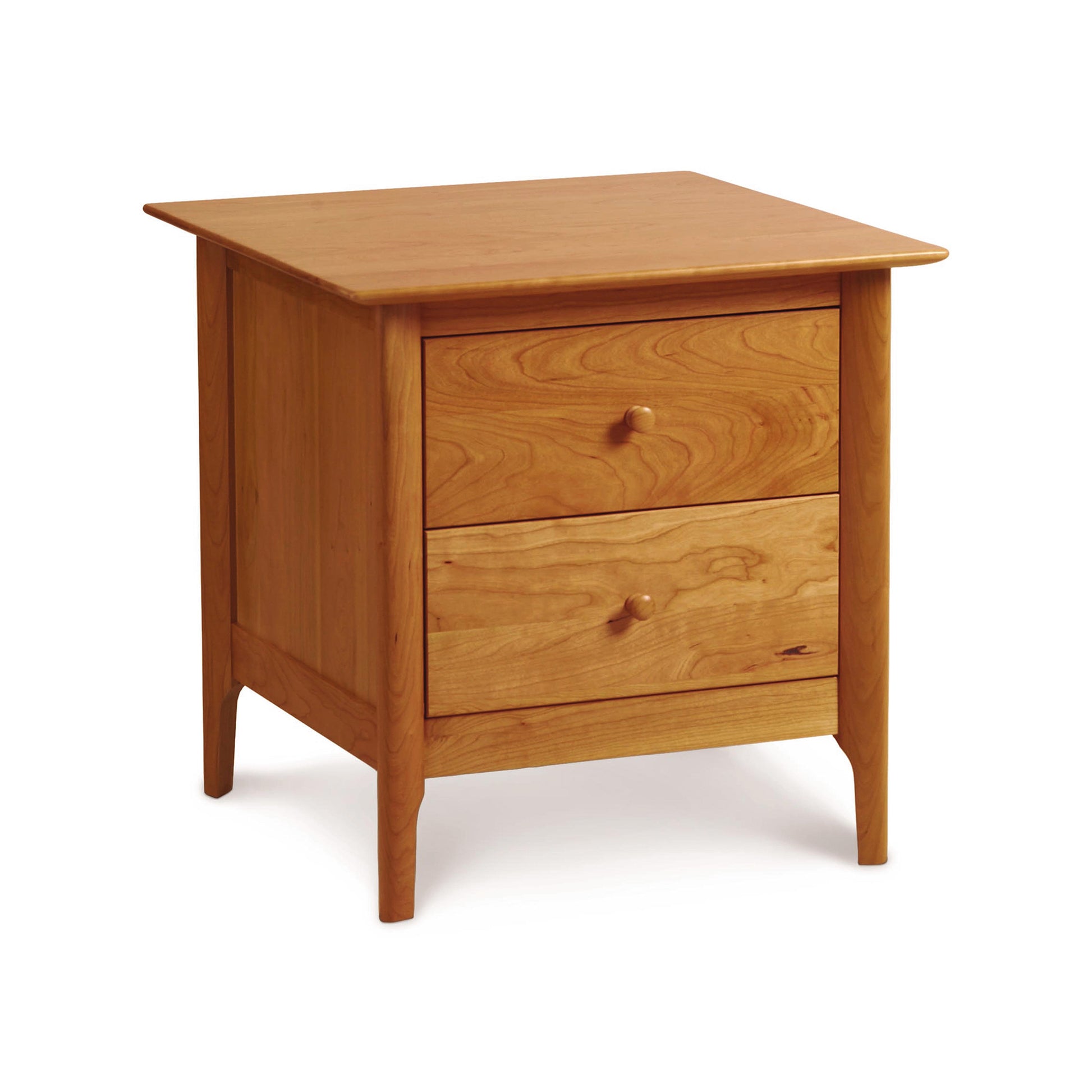 The Copeland Furniture Sarah 2-Drawer Nightstand is a small wooden nightstand handmade in Vermont.