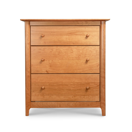 Copeland Furniture Sarah 3-Drawer Chest in classic Shaker style, made from solid wood with three spacious drawers and round wooden knobs.