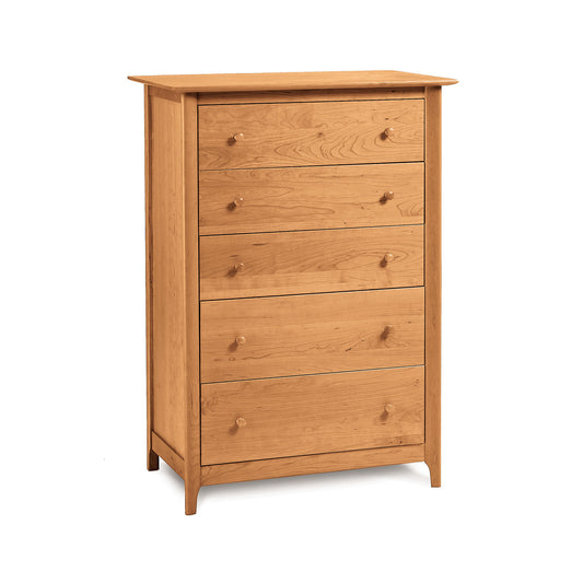 A handmade Sarah 5-Drawer Chest by Copeland Furniture with a Shaker design on a white background.