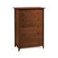 A natural cherry wood Sarah 5-Drawer Chest by Copeland Furniture isolated on a white background.
