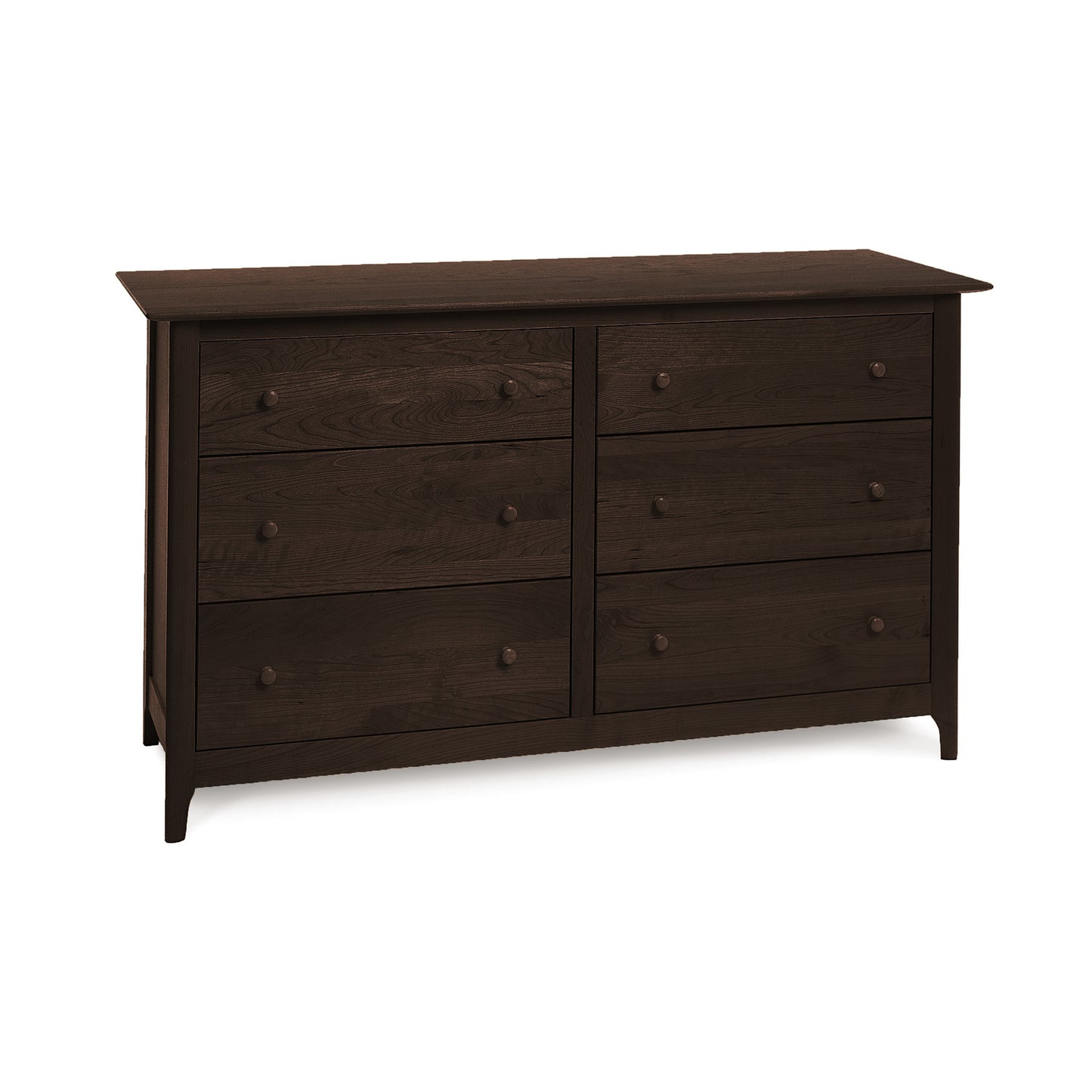 A Sarah 6-Drawer Dresser by Copeland Furniture with a dark finish isolated on a white background.