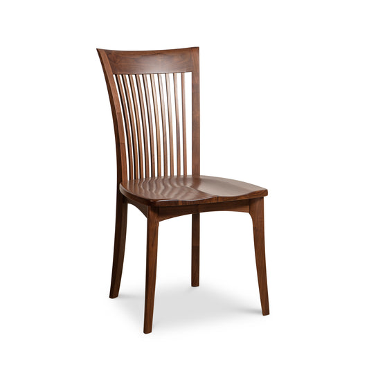 Copeland Furniture Sarah Shaker Walnut Side Chair with contoured wood seat and slatted backrest in walnut finish, handcrafted American-made quality.