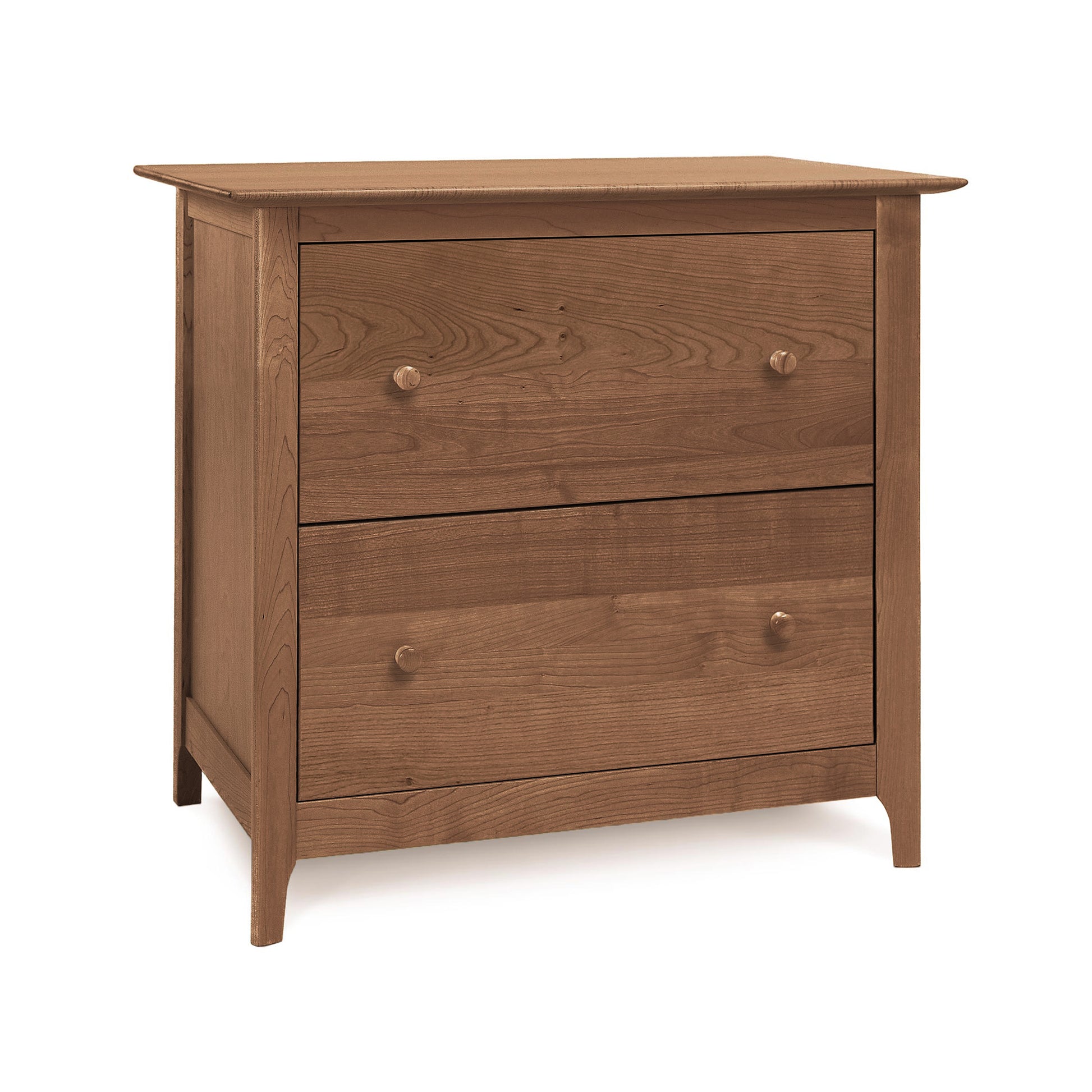 A Sarah Lateral Filing Cabinet by Copeland Furniture with two drawers, isolated on a white background.