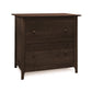 A brown solid wood Sarah Lateral Filing Cabinet by Copeland Furniture, with two drawers, on a white background.