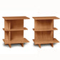 Set of two Copeland Furniture Sarah Open Shelf Nightstands with three tiers and light brown finish, handcrafted in Vermont from solid wood.