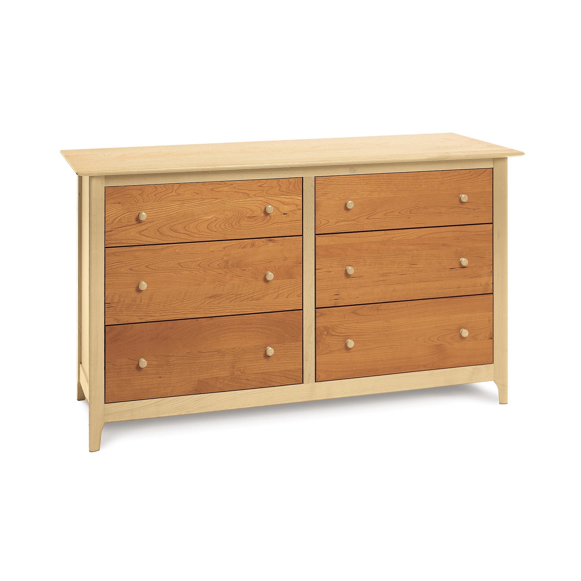 Sarah 6-Drawer Dresser by Copeland Furniture in Shaker style with eco-friendly wood and round knobs.