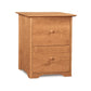A Sarah Rolling Filing Cabinet with two drawers, featuring round knobs and a smooth finish, isolated on a white background, crafted from sustainably harvested woods by Copeland Furniture.