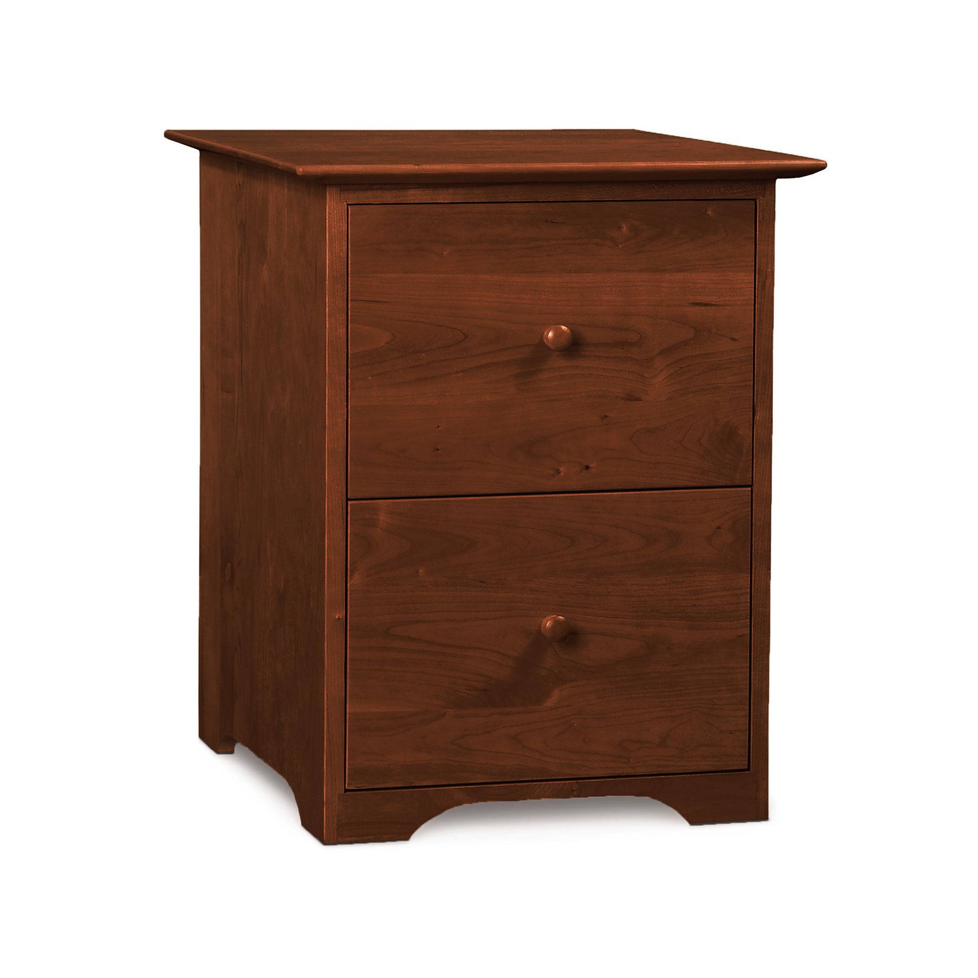 Copeland Furniture's Sarah Rolling Filing Cabinet with a simple design and round knobs on a white background, made from sustainably harvested woods.