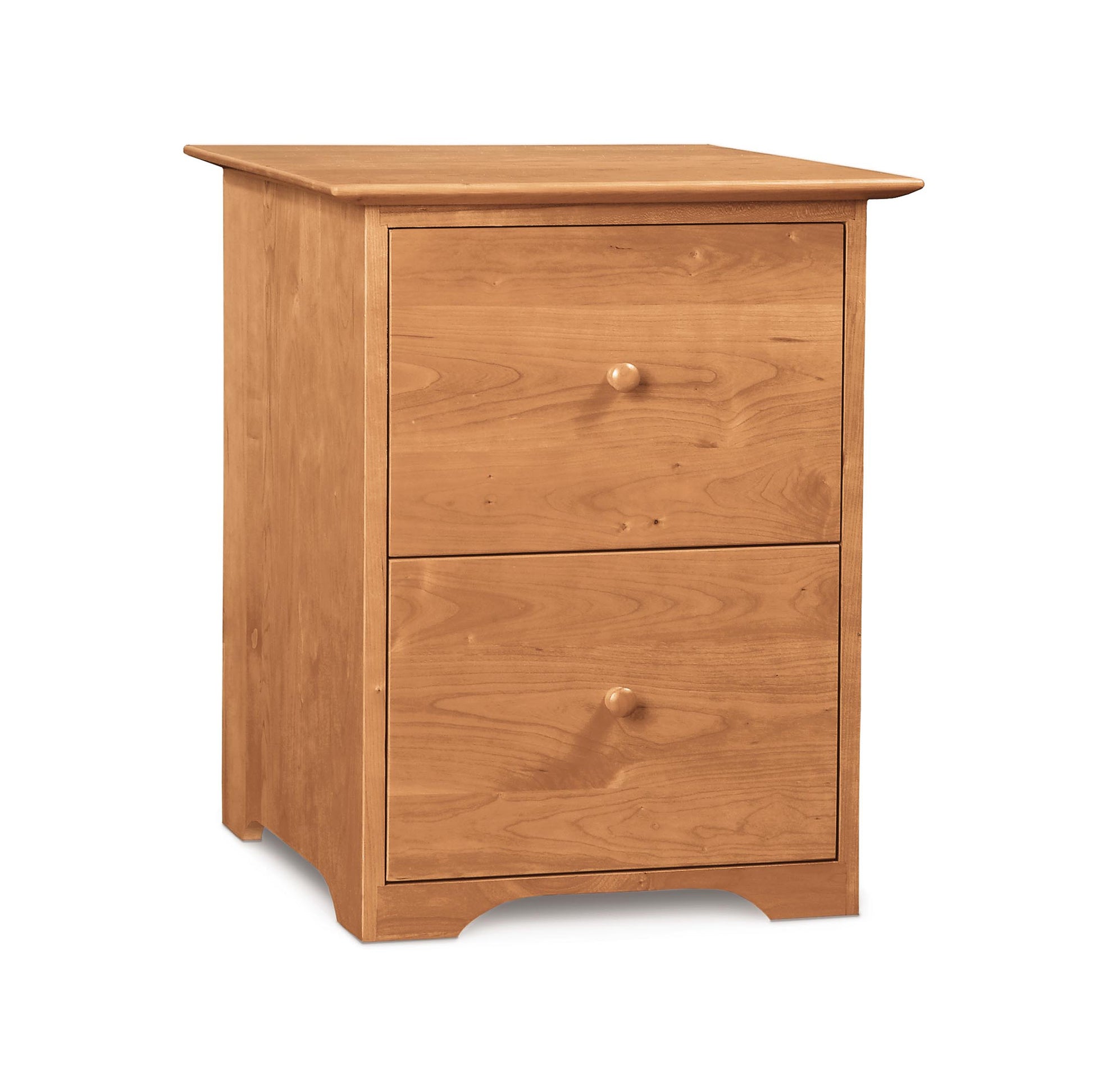 Two-drawer Sarah Rolling Filing Cabinet made from sustainably harvested woods on a white background by Copeland Furniture.