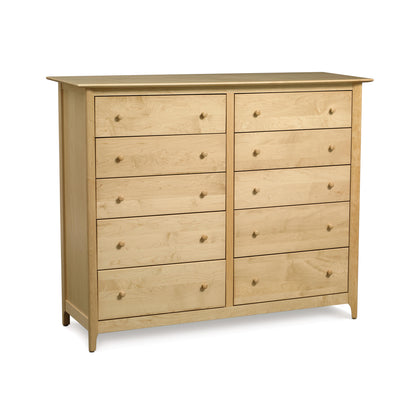 Copeland Furniture Sarah 10-Drawer Dresser in eco-friendly wood with ten spacious drawers in classic Shaker style.