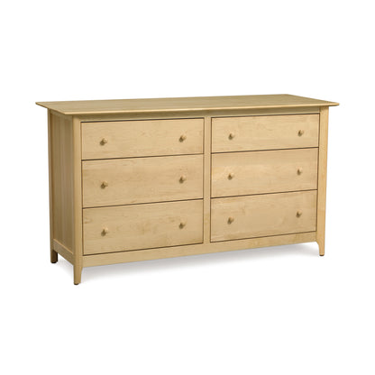 Sarah 6-Drawer Dresser by Copeland Furniture showcasing Shaker design with round knobs and natural cherry finish.