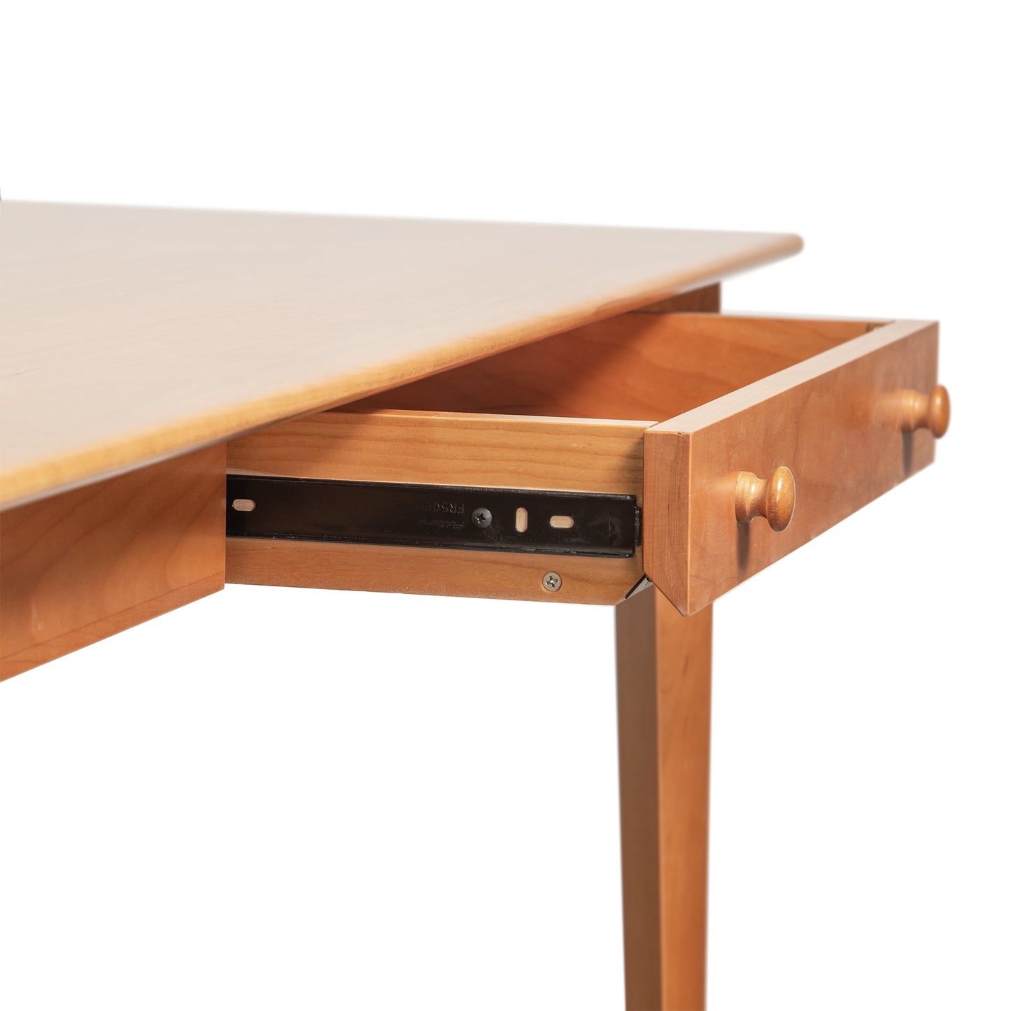 Copeland Furniture Sarah Return with Keyboard Tray features a light wood Shaker design, single drawer, and round wooden knobs. American made craftsmanship.