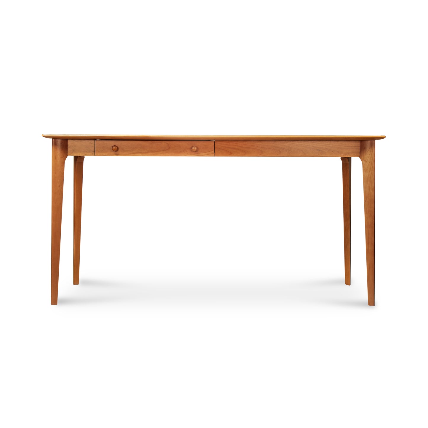 Copeland Furniture Sarah Return desk with keyboard tray, handcrafted in Vermont, features two drawers and four elegant tapered legs.