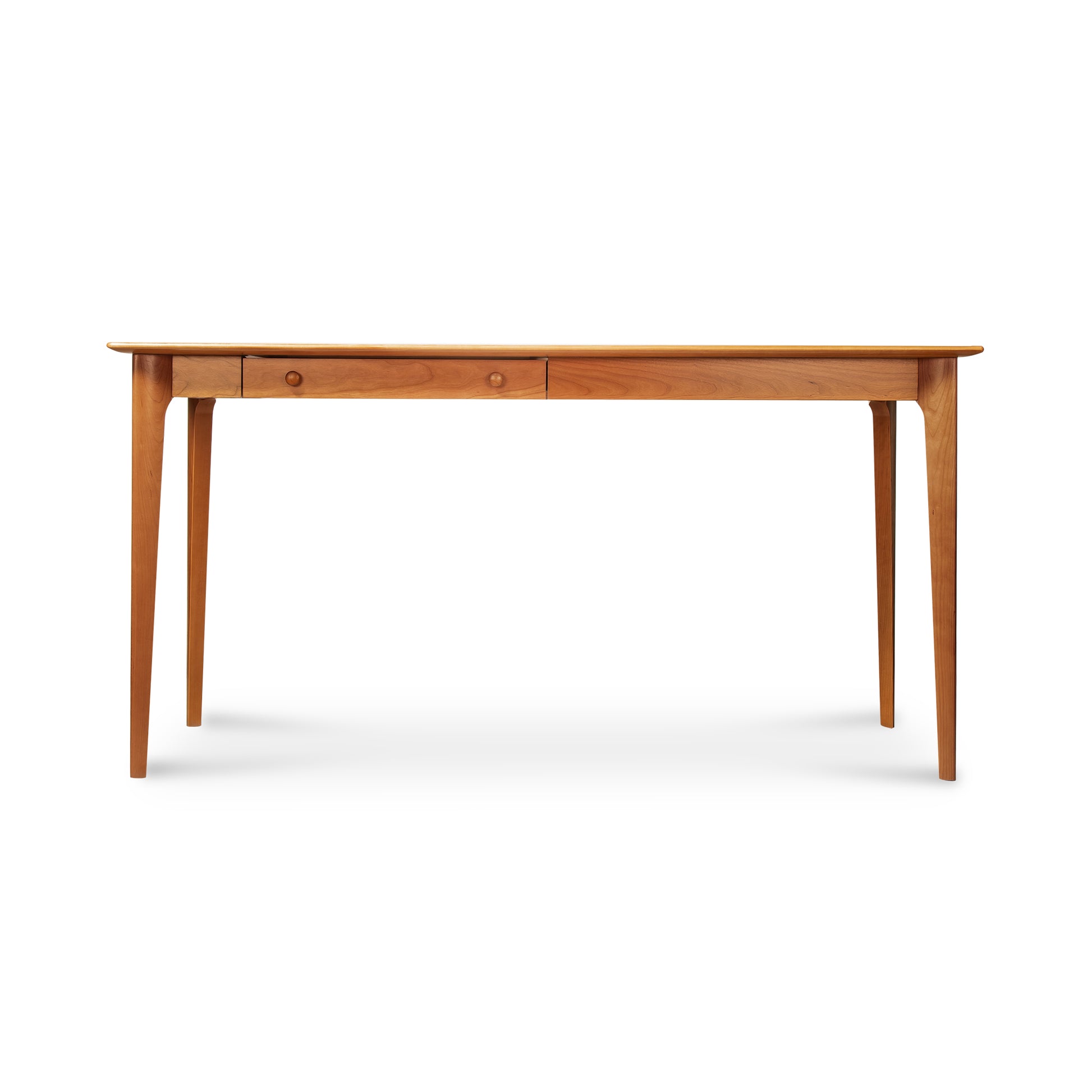 Copeland Furniture Sarah Return desk with keyboard tray, handcrafted in Vermont, features two drawers and four elegant tapered legs.