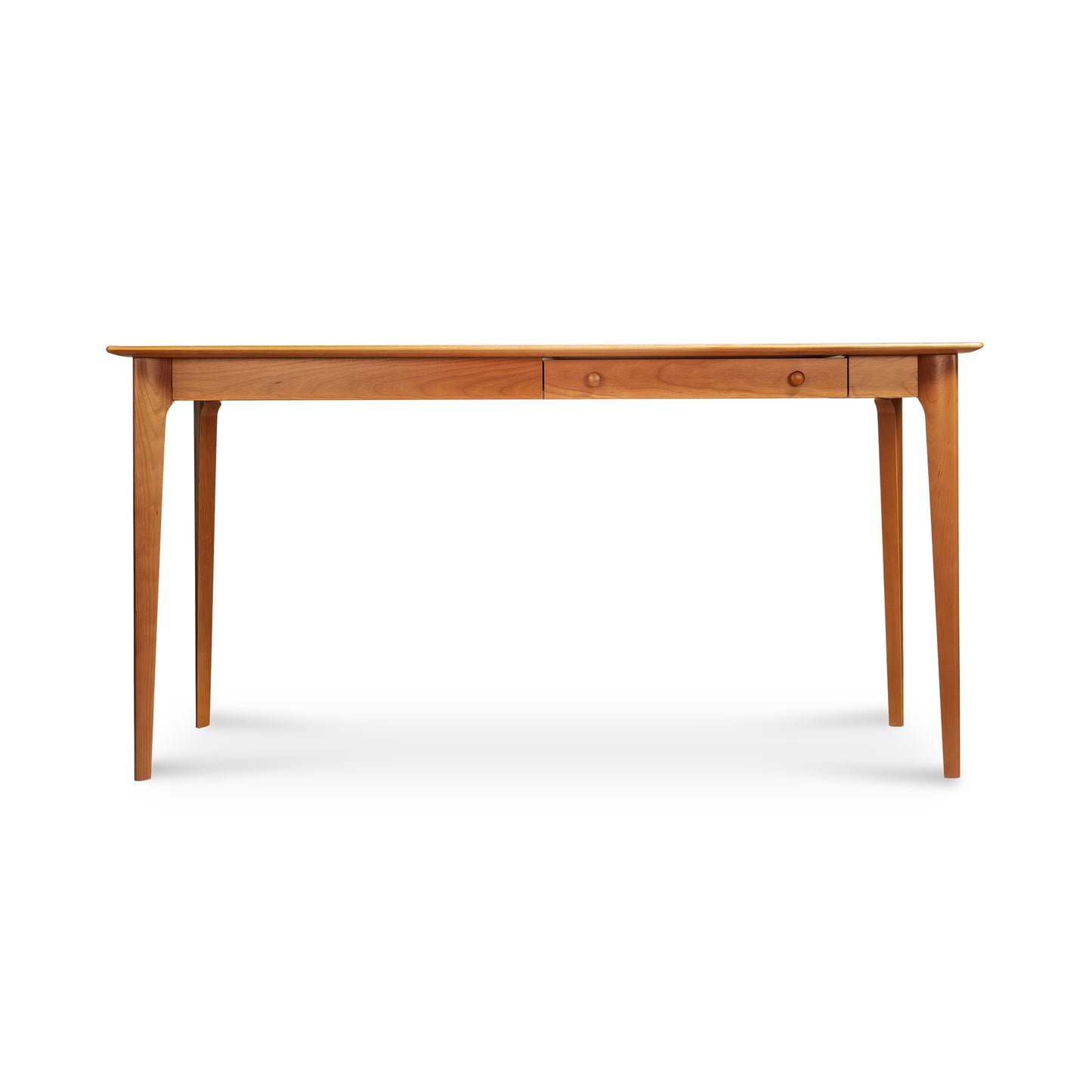 Copeland Furniture Sarah Return with Keyboard Tray showcases four tapered legs and two small center drawers, highlighting fine American craftsmanship.