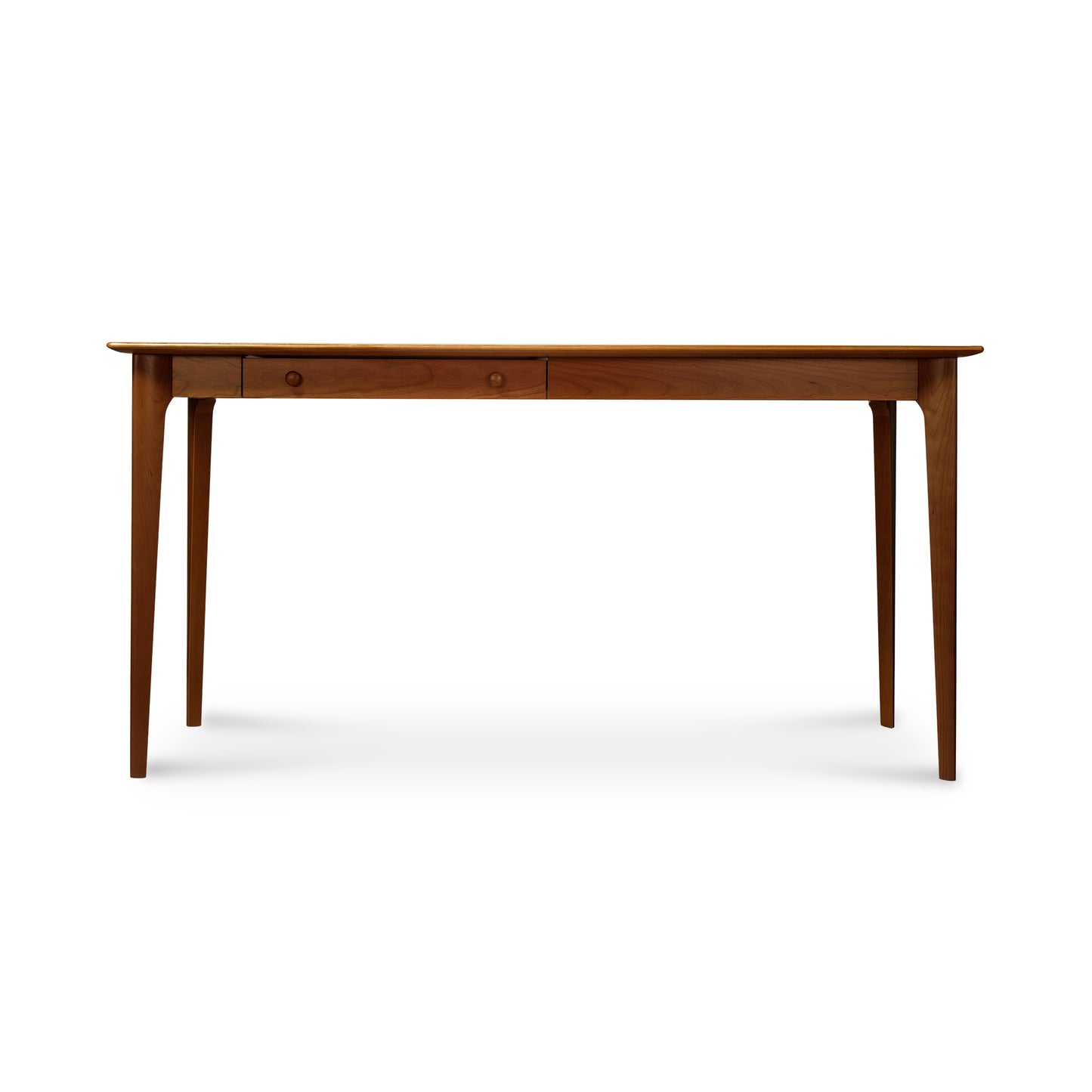 Copeland Sarah Return with Keyboard Tray features solid wood construction, sleek rectangular design, four tapered legs, and two front storage drawers.