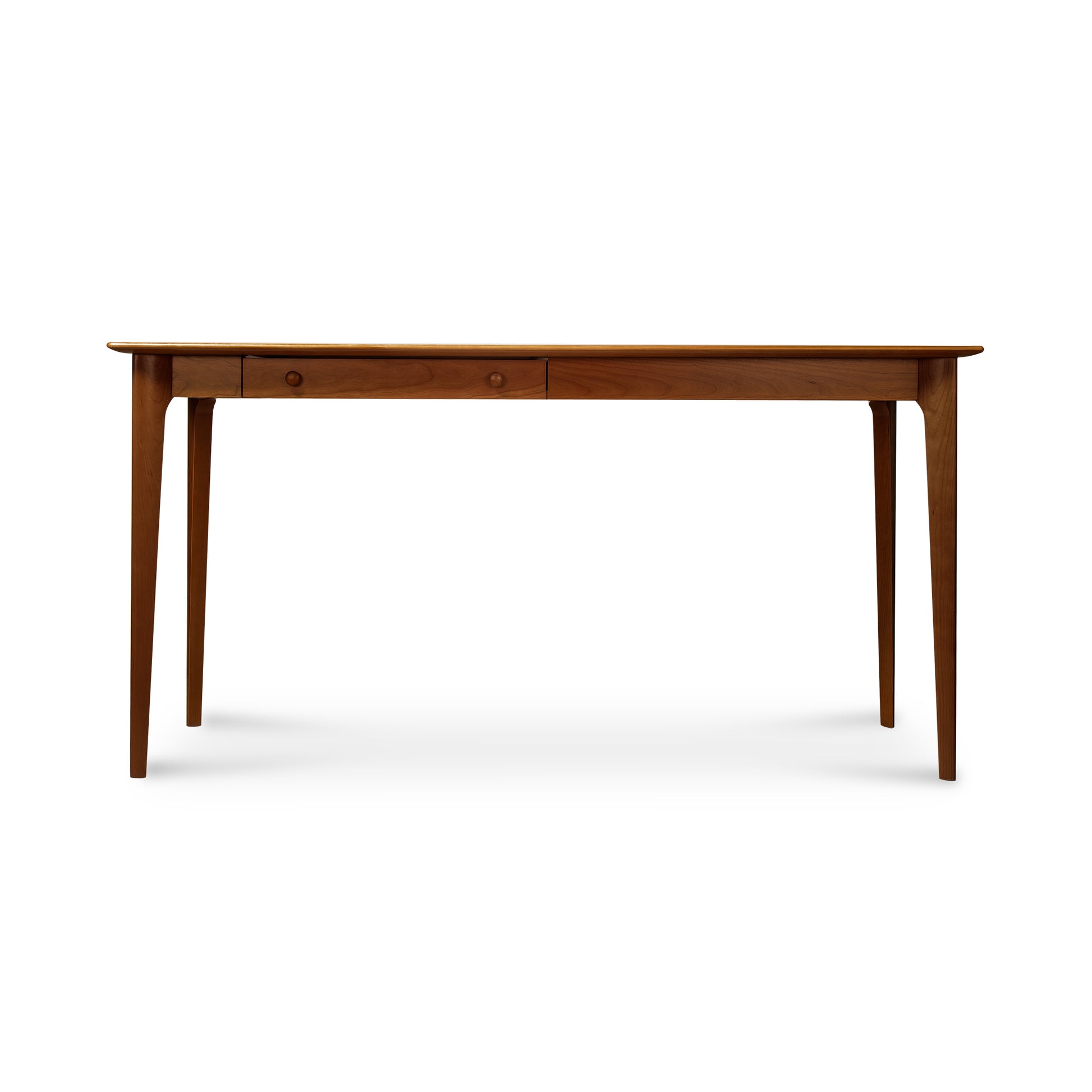 Copeland Sarah Return with Keyboard Tray features solid wood construction, sleek rectangular design, four tapered legs, and two front storage drawers.