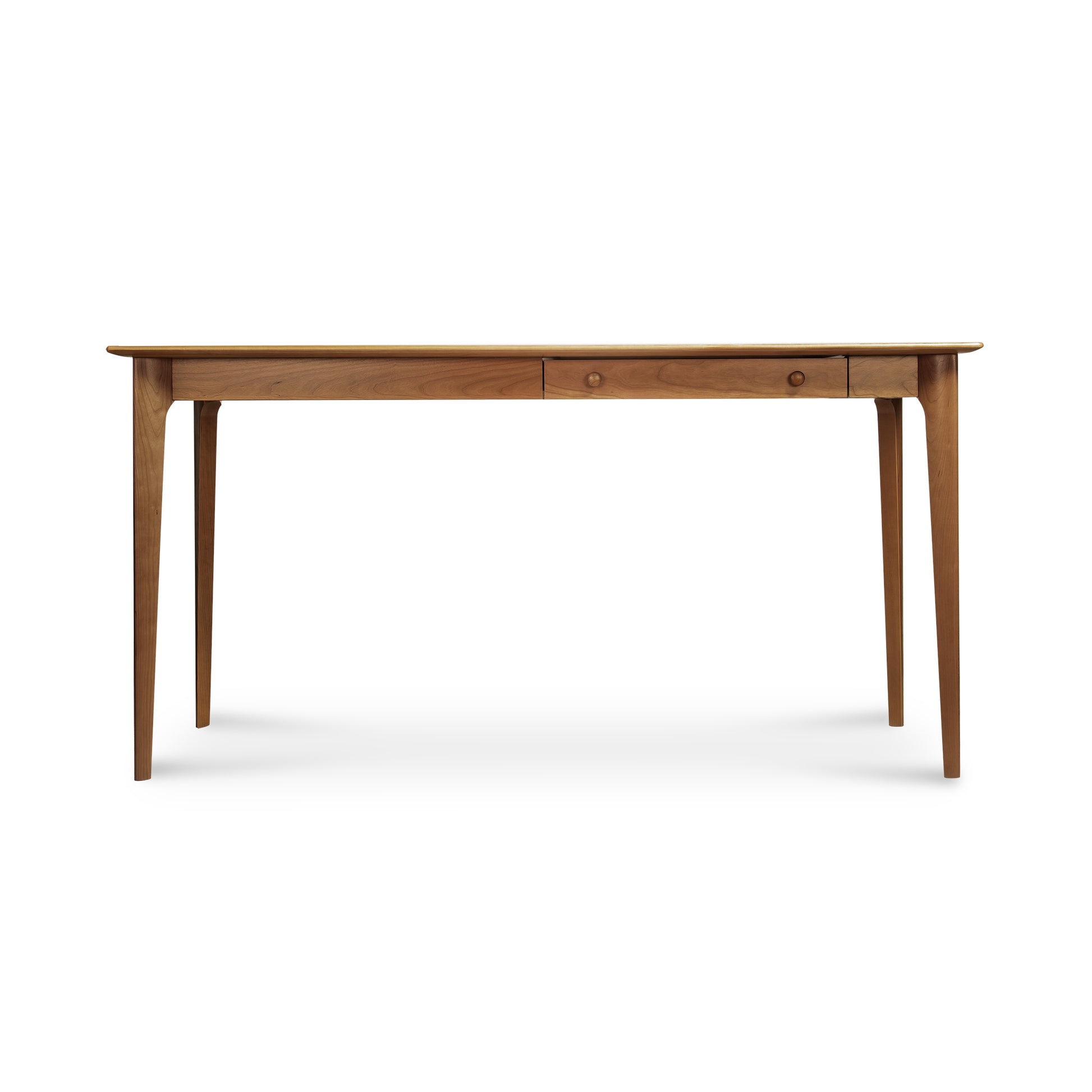 Sarah Return desk with keyboard tray by Copeland Furniture, handcrafted with tapered legs and two drawers, American made.