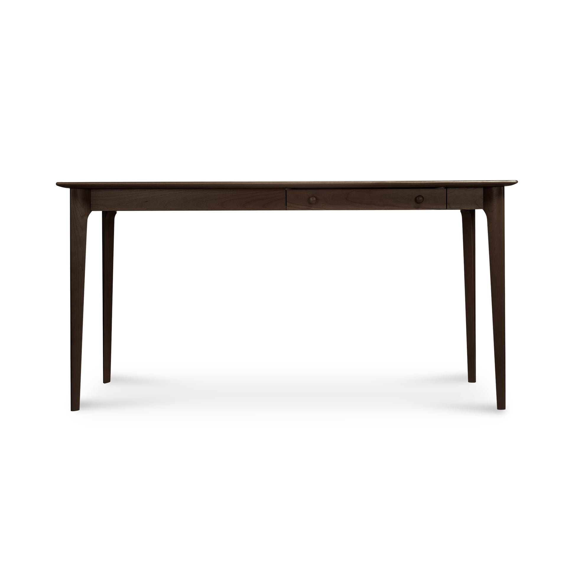 Copeland Furniture Sarah Return with Keyboard Tray, a rectangular dark wood Shaker desk, features expert American craftsmanship and elegant design.