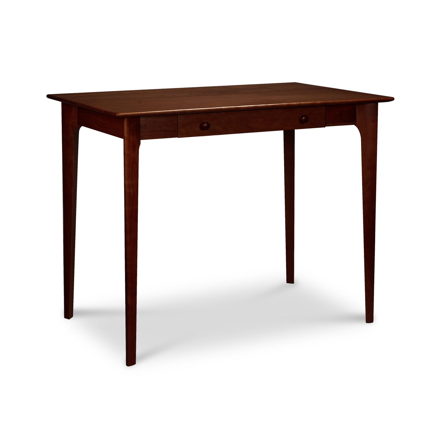 Sarah Secretary Desk by Copeland Furniture in dark brown solid wood with tapered legs and a central drawer, showcasing American craftsmanship.