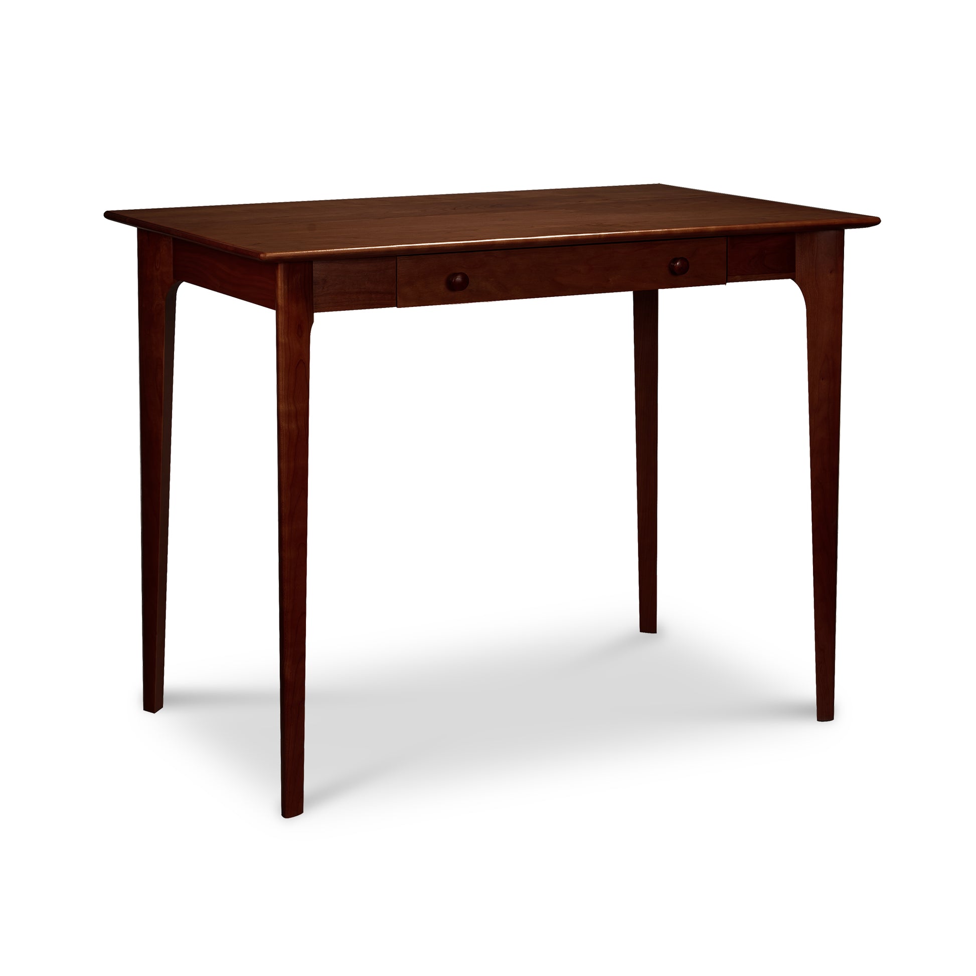 Sarah Secretary Desk by Copeland Furniture in dark brown solid wood with tapered legs and a central drawer, showcasing American craftsmanship.