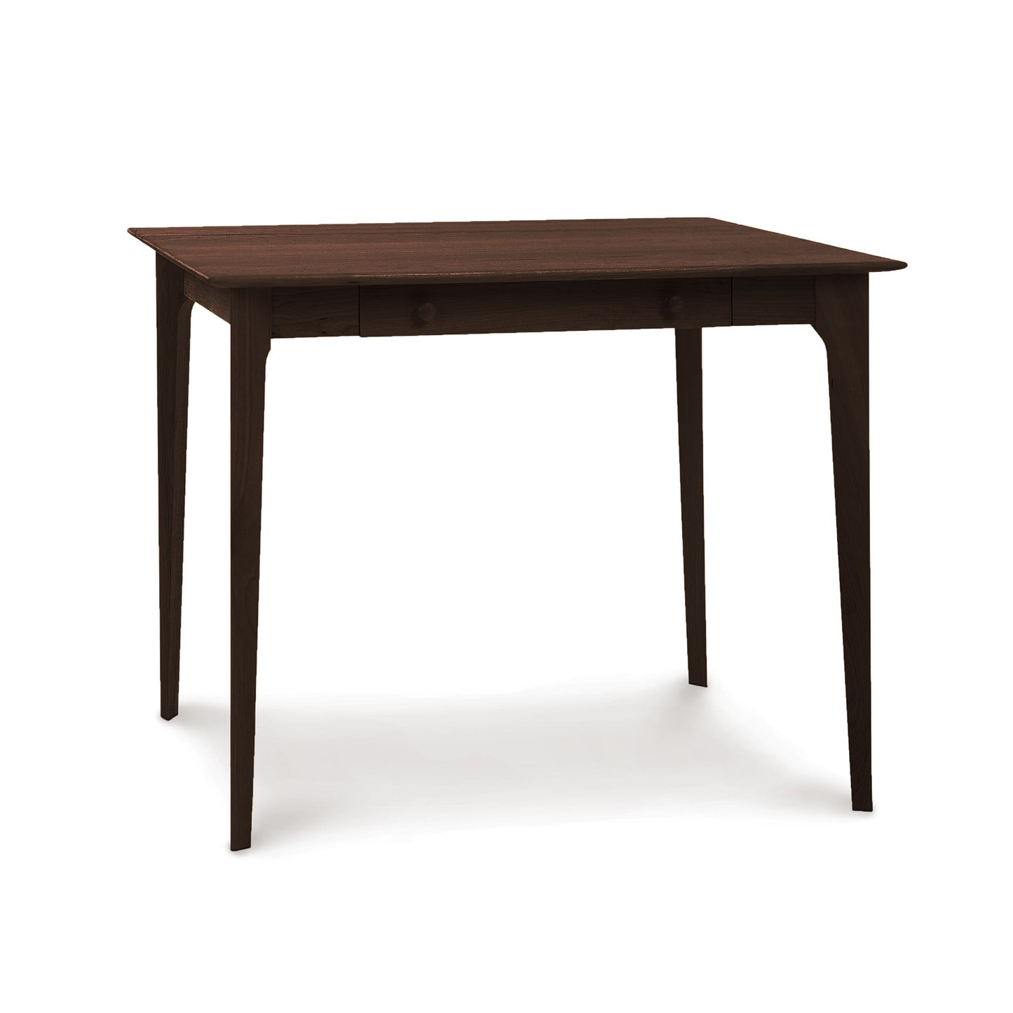 A simple, brown wooden Sarah Secretary Desk with four legs, against a white background, from the Copeland Furniture Home Office Furniture Collection.