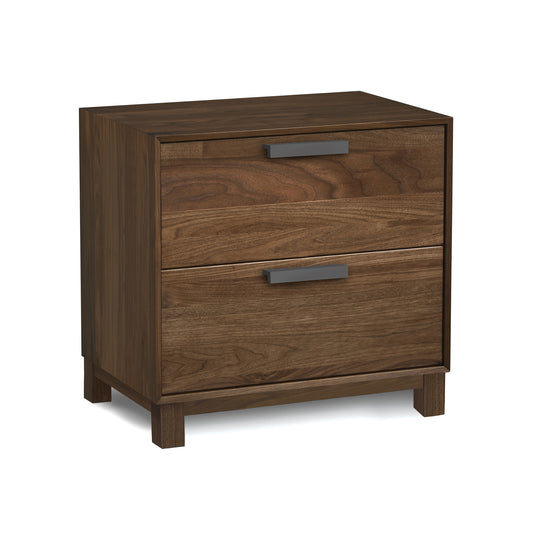 Savoy 2-Drawer Nightstand by Copeland Furniture in solid wood with sleek metal handles, showcasing American craftsmanship and contemporary design.