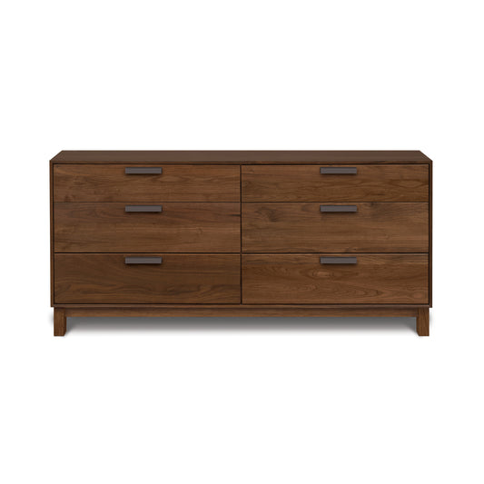 Copeland Furniture Savoy 6-Drawer Dresser crafted from solid wood, dark brown finish, black handles, and short legs for a sleek modern style.