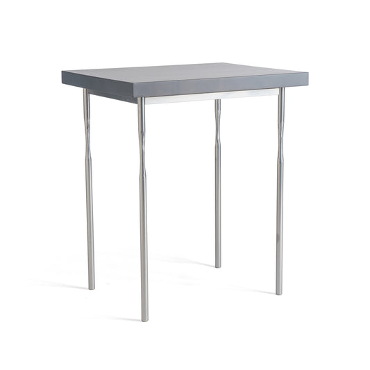 Senza Wood Top Side Table by Hubbardton Forge featuring a sleek, handcrafted steel base with thin, straight legs.