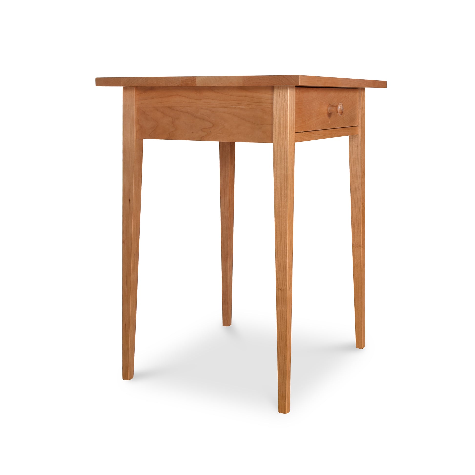 Lyndon Furniture Shaker 1-Drawer Nightstand featuring four tapered legs and a single drawer, handcrafted in Vermont from sustainable wood.