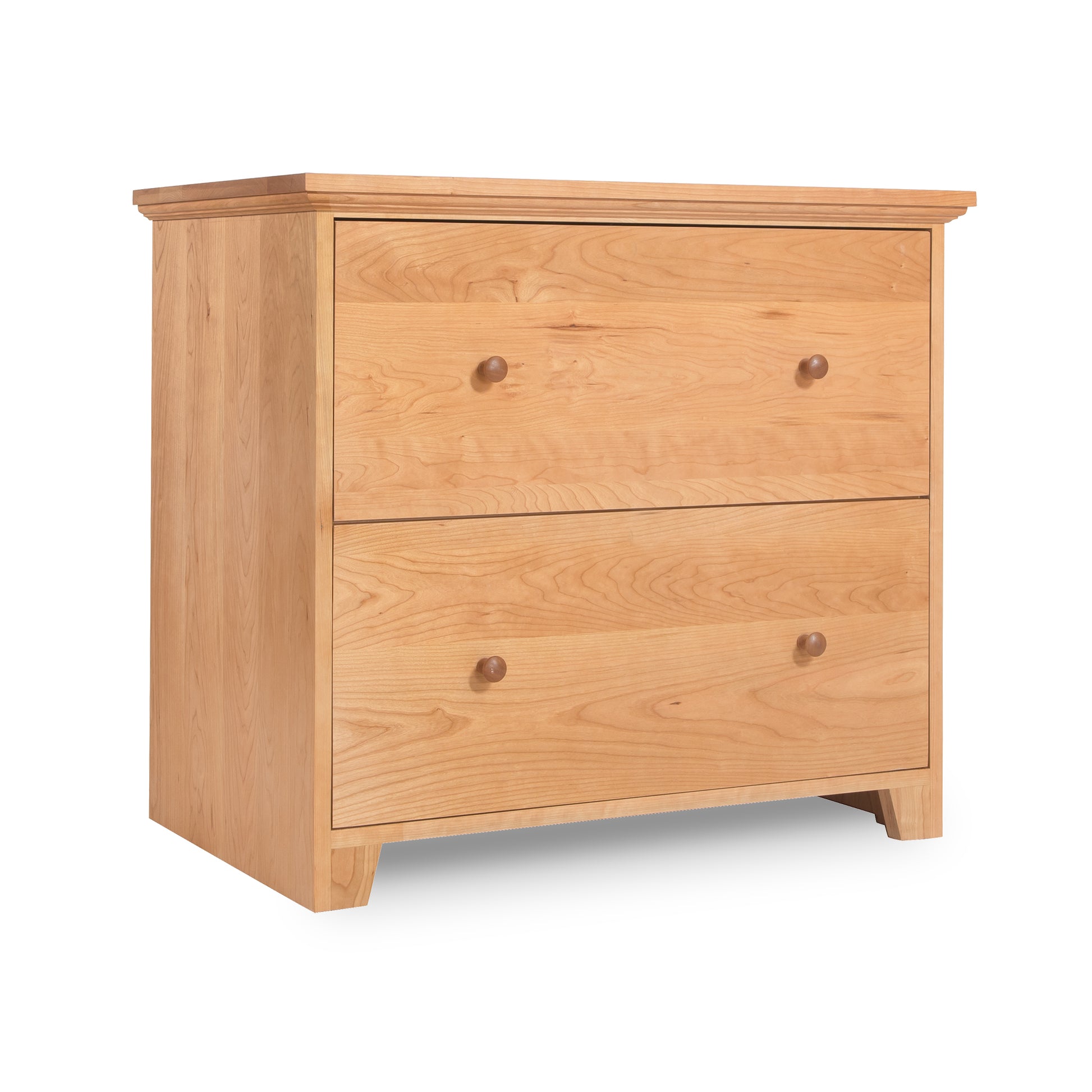 A Lyndon Furniture Shaker 2-Drawer Lateral File Cabinet on a white background, made of cherry wood.