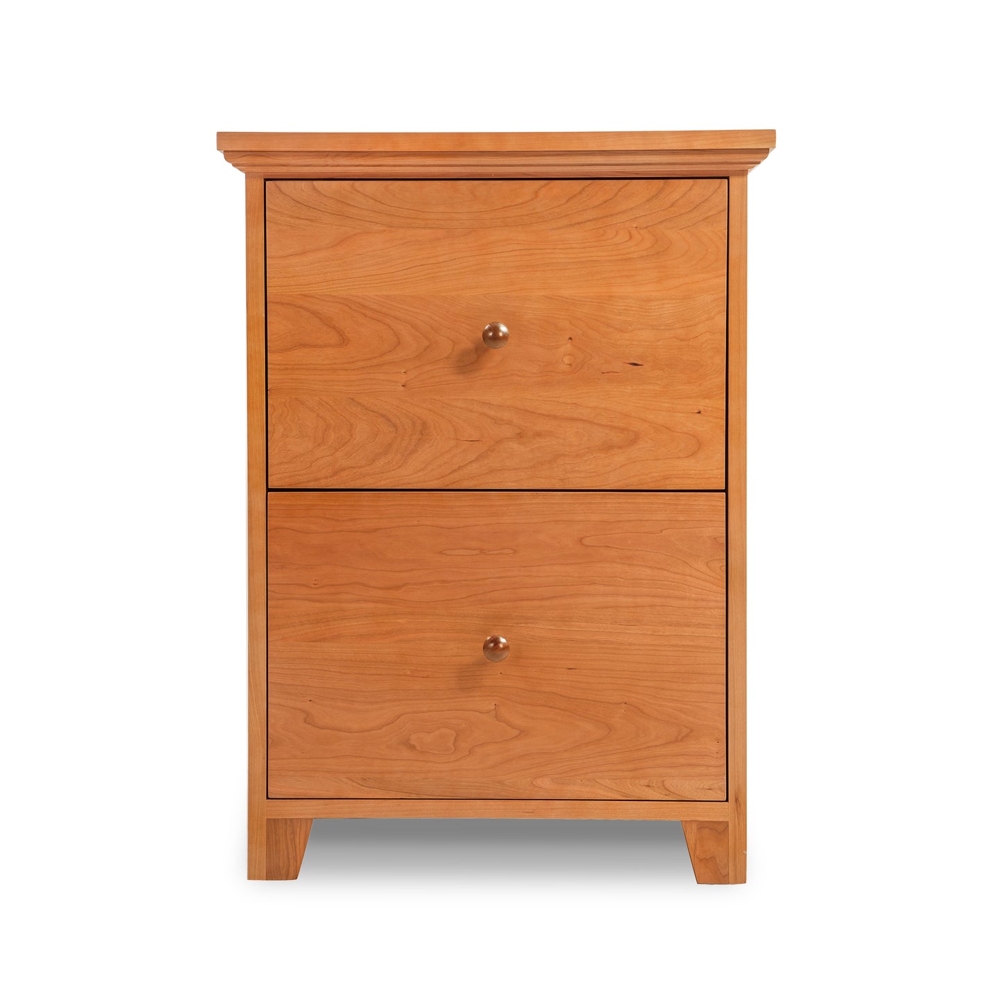 A small Shaker 2-Drawer Vertical File Cabinet with two drawers, crafted from cherry wood, manufactured by Lyndon Furniture.