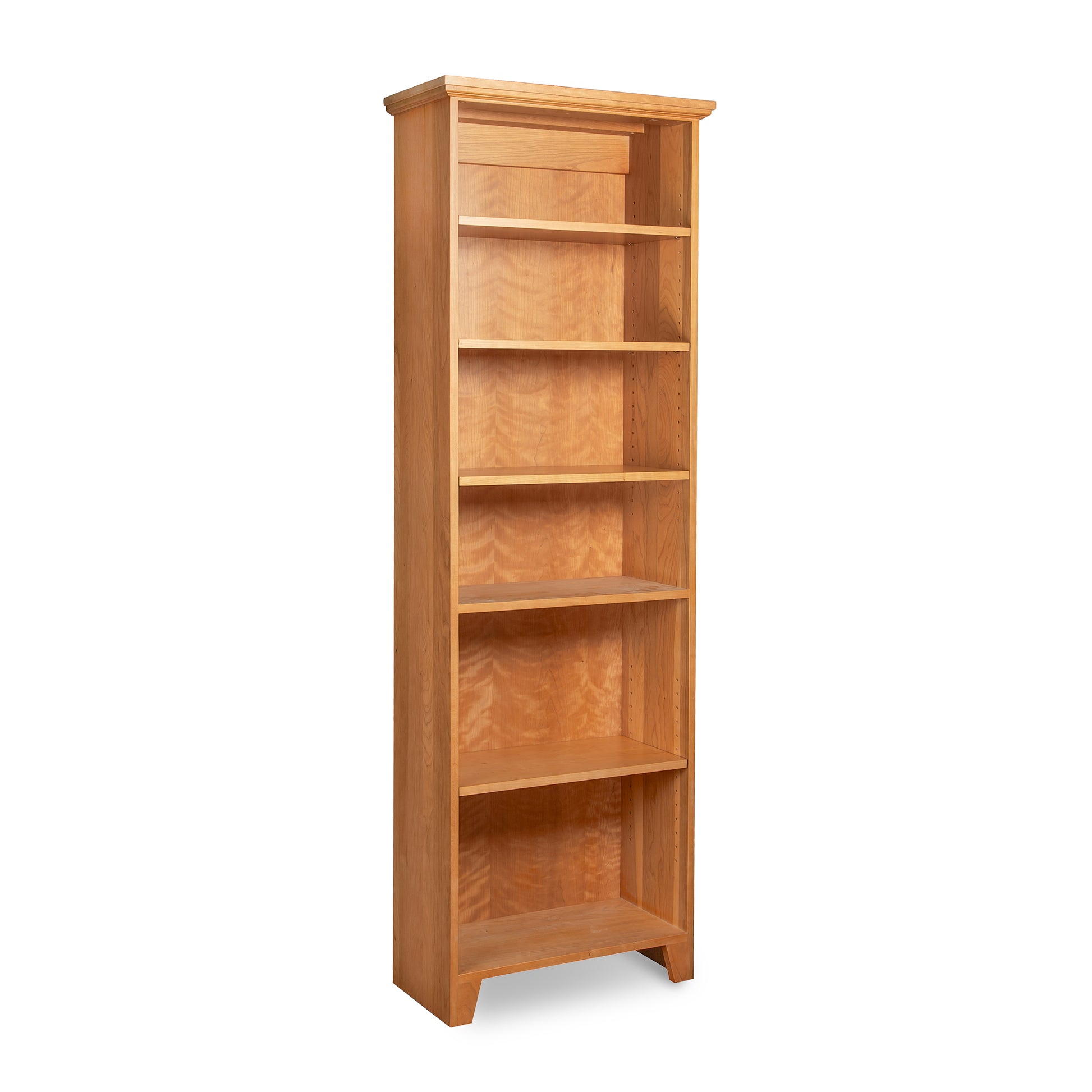 Lyndon Furniture Shaker Bookcase featuring six spacious shelves and a light brown finish, handcrafted in America from quality wood.