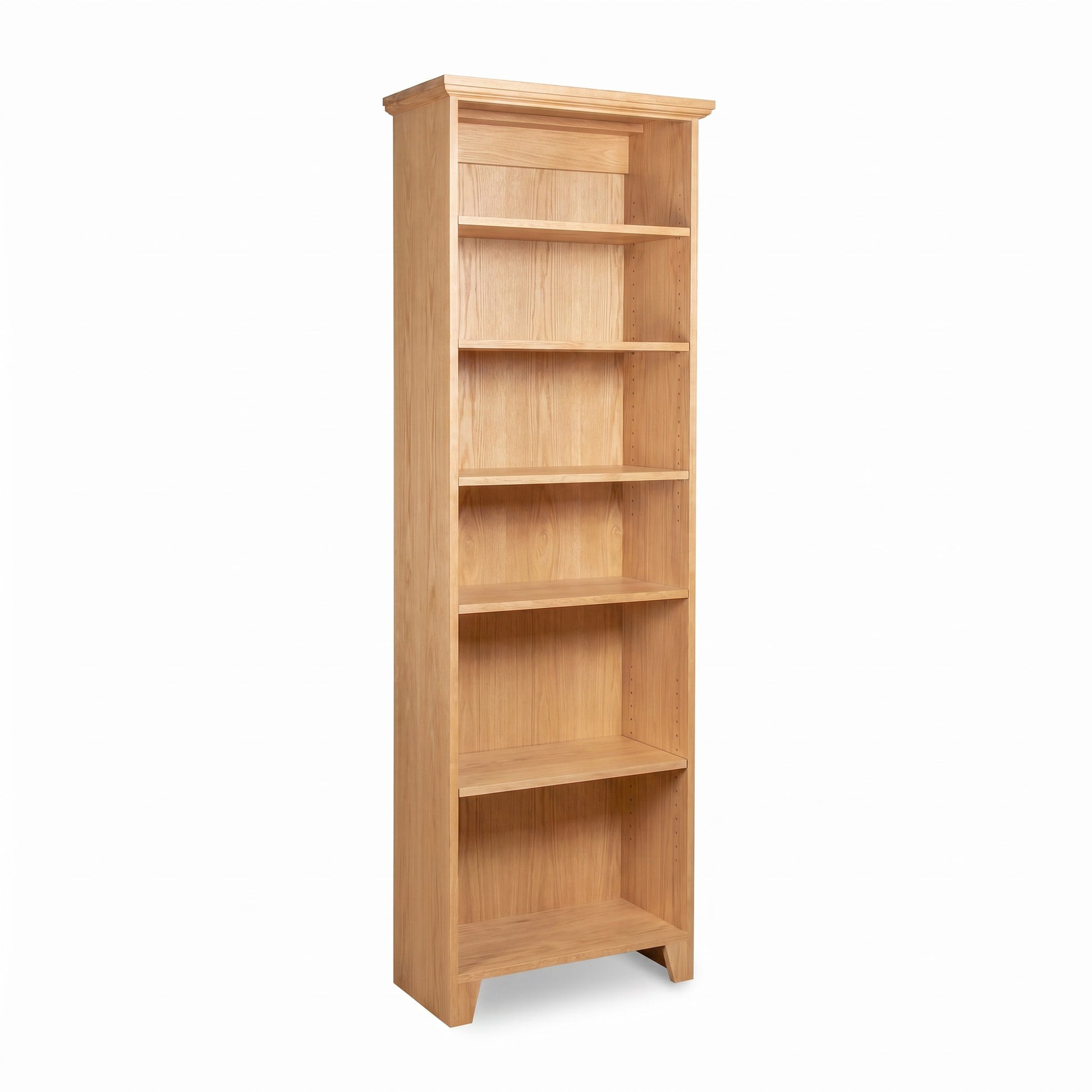 Lyndon Furniture Shaker Bookcase features six spacious shelves in light wood, expertly crafted in Vermont for a classic, American-made storage solution.